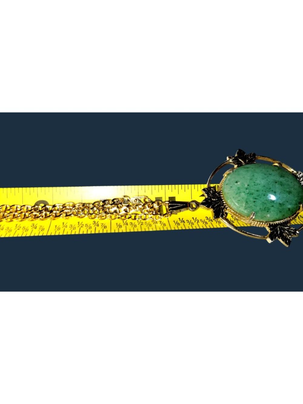 Large Green Agate Oval Stone Set in Gold Vermeil Filigree Pendant Chain 33" - Picture 4 of 7
